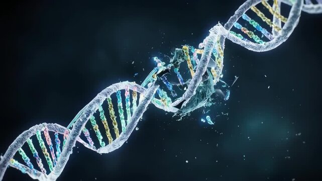 DNA Helix Structure Breaking Apart Digitally.