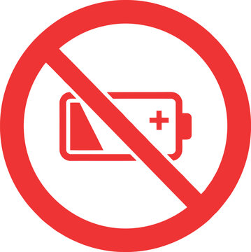 No Battery Icon Red Warning Sign, Low Power Prohibition Symbol for Device Safety