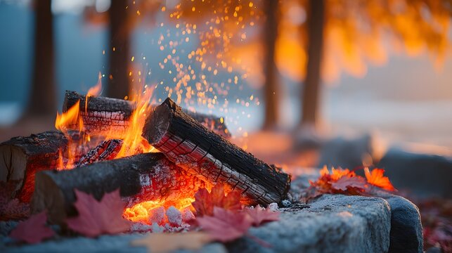 Warm fire crackles, casting golden light