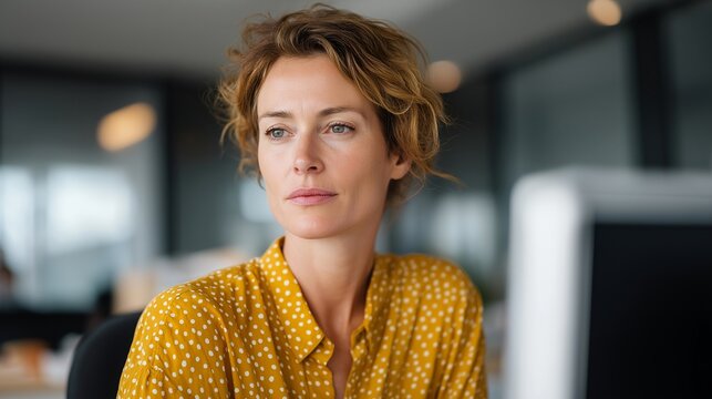Woman tracks hot flash patterns on health app while sitting in cooling vest at workplace desk with temperature regulation device, ideal for menopause technology, symptom management, and modern