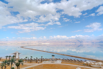 Obraz na płótnie Canvas Beautiful view of the Dead Sea from a spa hotel, Israel