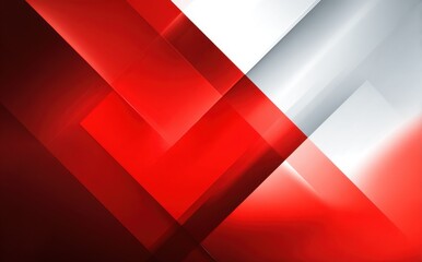 Obraz premium Red and white geometric interlocking abstract background with dynamic block stripe design, modern high-tech graphic aesthetic