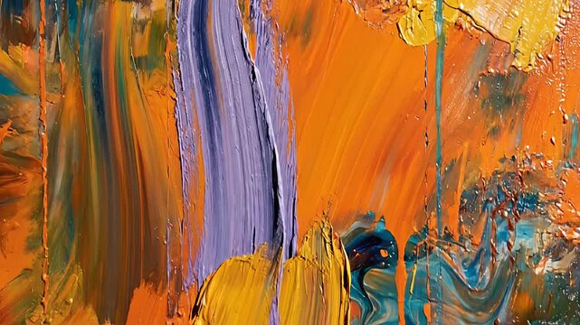 Textured abstract art with vibrant orange and blue paint strokes