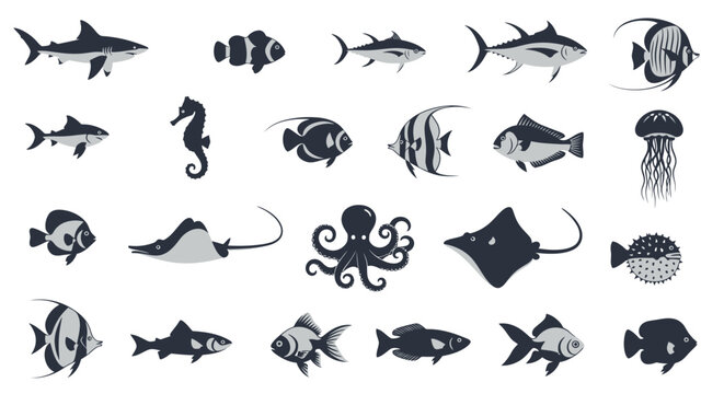 Fish and sea creatures icons.