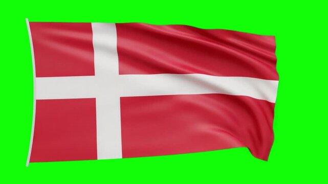Denmark National Flag Waving Animation on Green Screen Background Chroma Key 4K