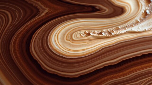 Coffee swirling in cup creating patterns with foam and rich brown colors
