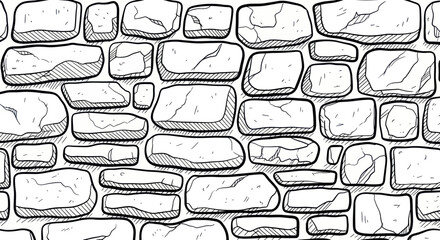 Rough Stone Wall Texture - Hand Drawn Brick Pattern Seamless Background © jono