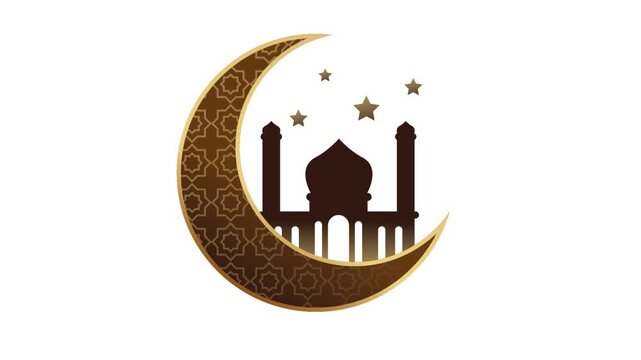  Eid mubarak islamic design moon and mosque. Abstract background animation