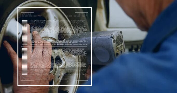 HUD popping while mechanic steadying rim, using air gun on lugnut for auto repair, progress filling