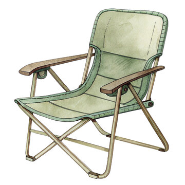 Illustrated vintage folding camping chair isolated