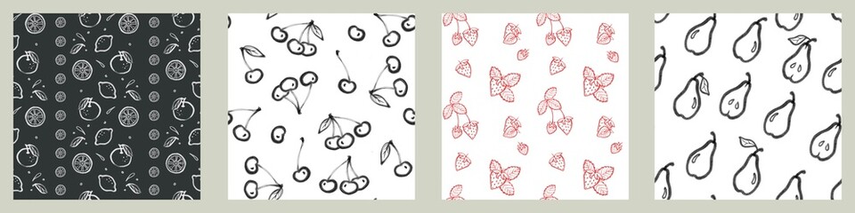Seamless orchard and berry fruit patterns 4in1 collection. © al