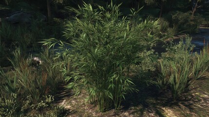 Lush Green Bamboo Plant Surrounded by Natural Landscape