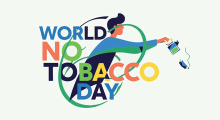 World No Tobacco Day illustration with breaking cigarette in vibrant colors on green background for health awareness