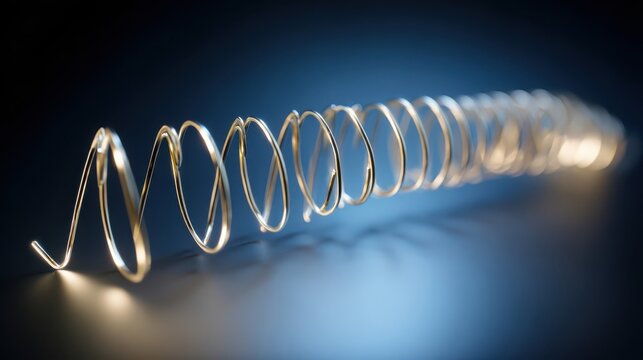 Delicate silver wire coiled into a spring shape with a soft blue background