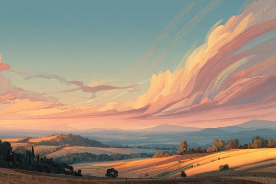 Digital painting of a weather front showing gradient sky and layered clouds