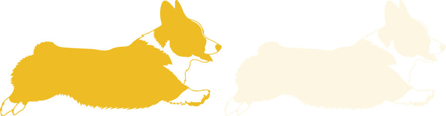 Silhouette of two abstract animal shapes in yellow and beige hues
