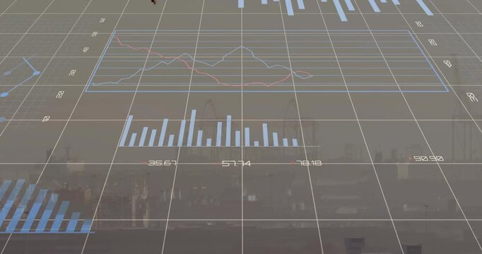 3D transparent business data dashboard receiving live update and animating pies, bars, lines, donut