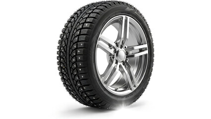 Obraz premium Black studded winter tire on silver alloy wheel image