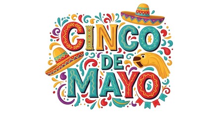Colorful Cinco de Mayo Celebration Banner with Sombrero Maracas and Mexican Folk Decorations