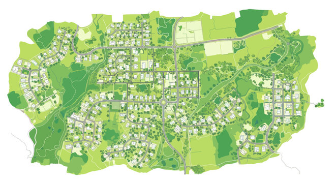 Green Urban Planning: Aerial View of Sustainable Cityscape with Homes and Parks
