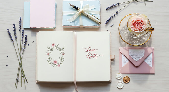 Elegant Flat Lay of Wedding Accessories and Decor Items for Celebration.