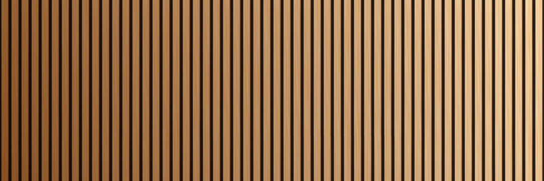 Wooden panel wall texture background with shadow effect. Vertical natural wood backdrop. Bamboo wall. Parquet board surface. Realistic vector illustration.