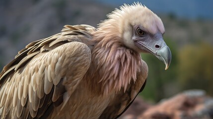Fototapeta premium Close-Up Portrait of a Brown Raptor with Cream Head and Sharp Hooked Beak in Rocky Outdoor Setting