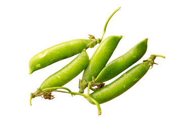 Green fresh peas isolated on white background, macro.