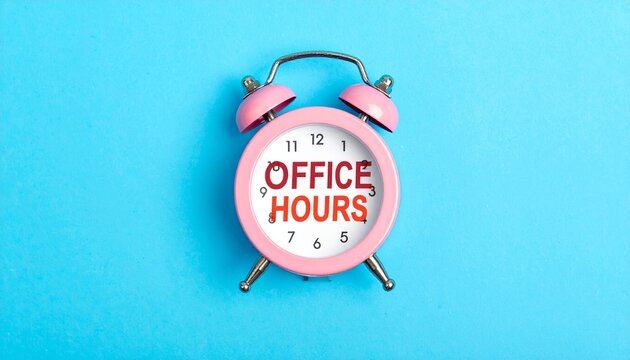 Pink clock with "OFFICE HOURS" text.