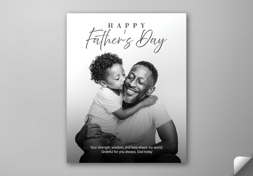 Happy Father&rsquo;s Day, Social Media Editable Post Template with African Child Kissing Father Cheek, Heartwarming Family Love.