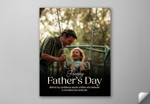Happy Father&rsquo;s Day, Social Media Editable Post Template with Father Pushing Son on Swing Garden.