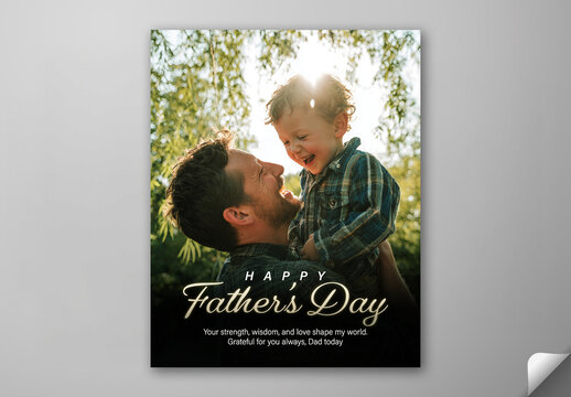 Happy Father&rsquo;s Day, Social Media Editable Post Template with Playful Father Having Fun with His Small Son Outdoor.
