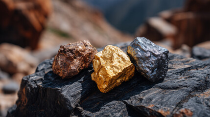 Fototapeta premium Cinematic macro of raw mineral nuggets