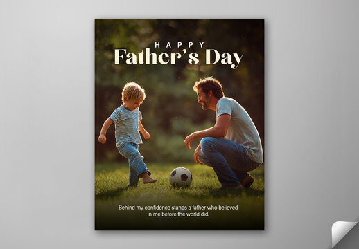 Happy Father&rsquo;s Day, Social Media Editable Post Template with Father and Son Playing Football at Outdoor.
