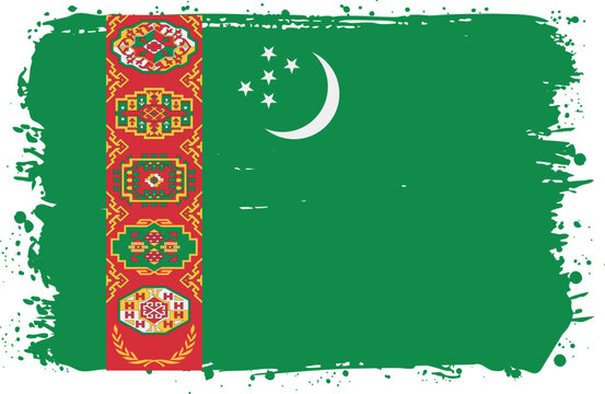 Flag of Turkmenistan. Created with Brush Strokes. Abstract Banner with Raw Artistic Texture