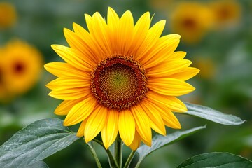 Obraz premium Sunflower head blooming in field during summer day
