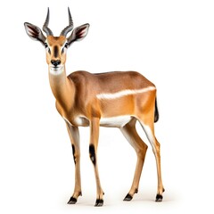 Obraz premium Elegant gazelle standing gracefully with slender legs and alert ears in a white studio pose
