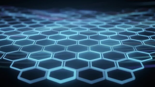 Futuristic glowing hexagonal grid pattern technology background with blue neon light effect