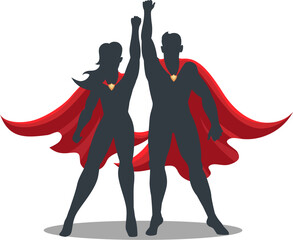 Male and female superhero silhouettes © vectortatu