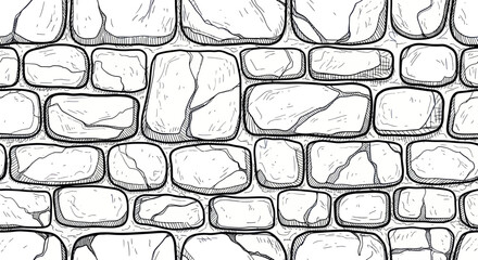 Rough Stone Wall Texture Hand Drawn Sketch Seamless Pattern © mus