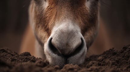 Naklejka premium A closeup of a wild animal's nose pressed into the earth, searching for sustenance and exploring its environment