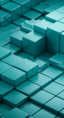 Obraz premium Vertical view of teal cube arrangement, creating elevated platform structure. Represents construction, modern architecture and abstract art form
