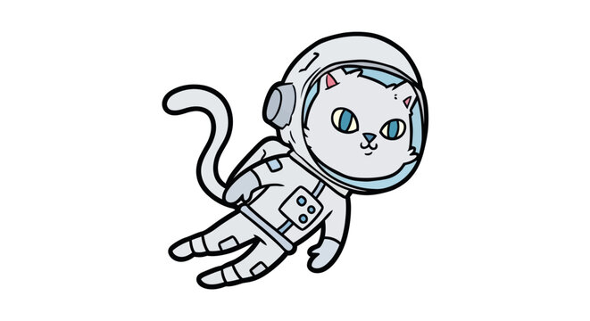 Astronaut cat in a spacesuit floating.