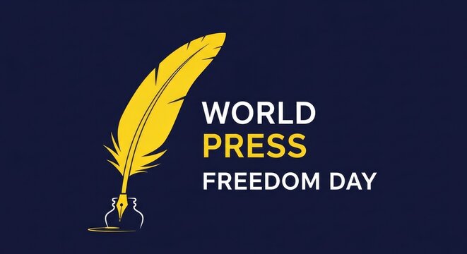 World press freedom day celebration logo with quill