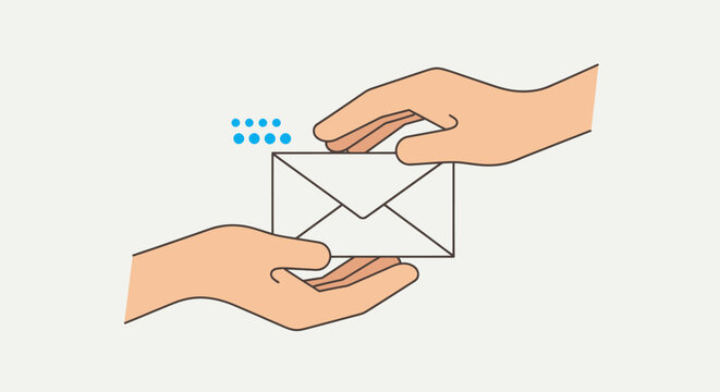 Hands passing a white sealed envelope.