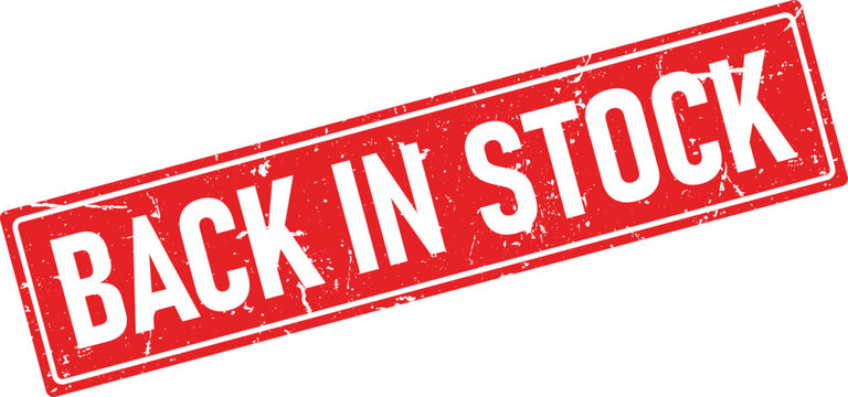 Back In Stock Distressed Red Rubber Stamp Impression on Isolated Background