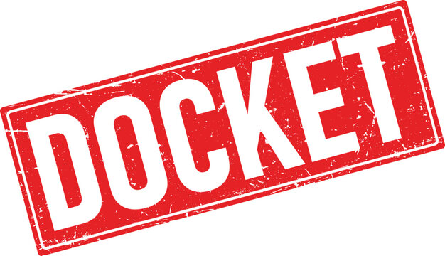 Red Rectangular Rubber Stamp with DOCKET Text, Distressed Isolated on White