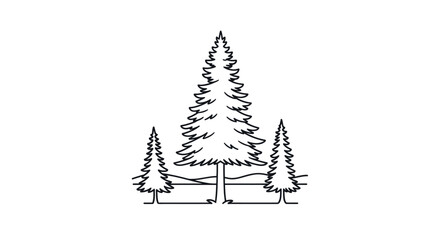 Obraz premium Simple Line Drawing of Three Pine Trees.