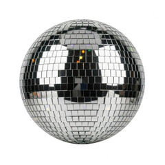 A close-up view of a disco ball with a reflective surface and numerous facets