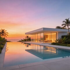 Fototapeta premium swimming pool at sunset